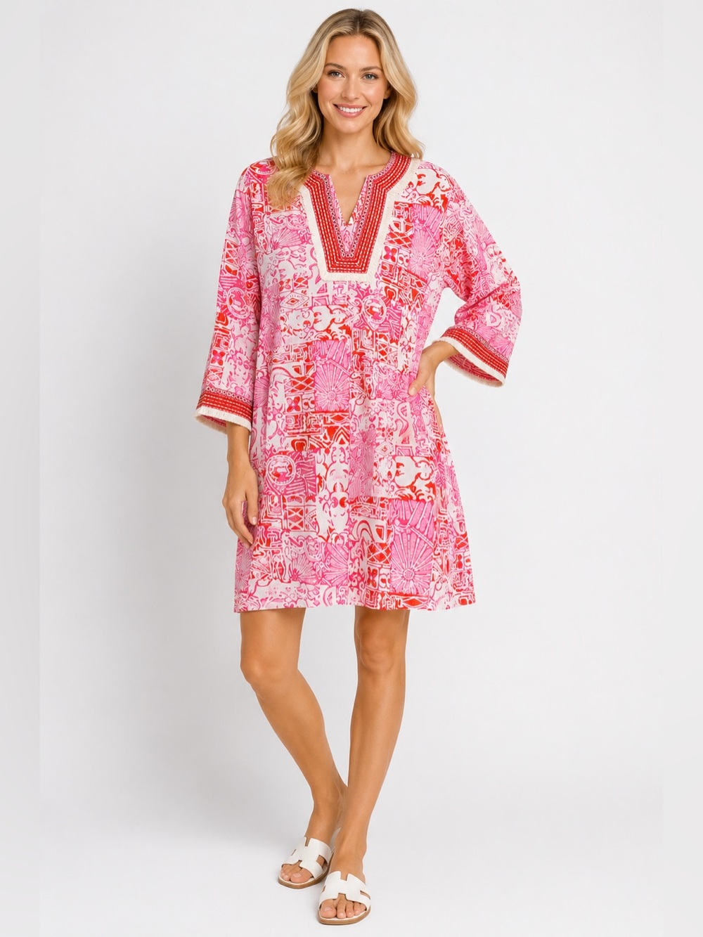 Bella Tu Pink Orange Tunic Dress Cover-Up Size Large